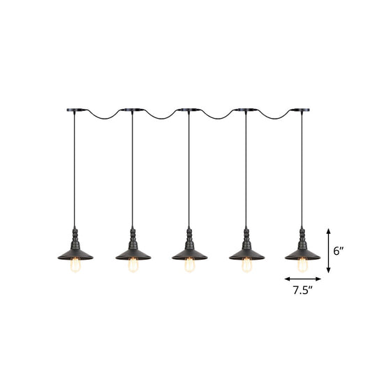 Industrial Iron Multi Head Pendant Light in Black Finishing