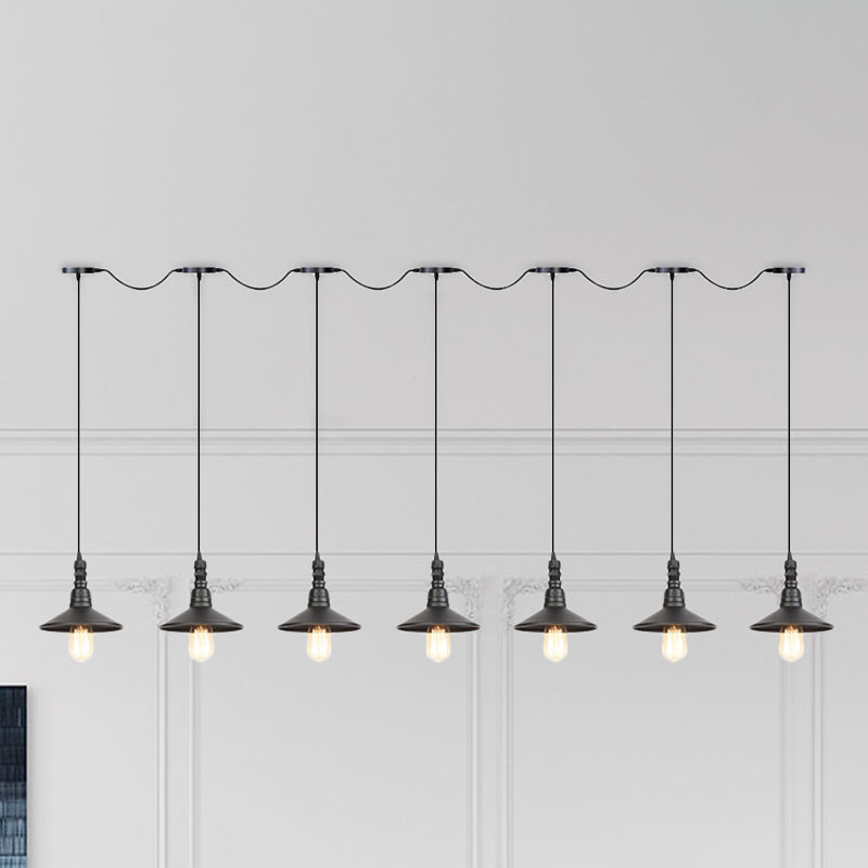 Industrial Iron Multi Head Pendant Light in Black Finishing