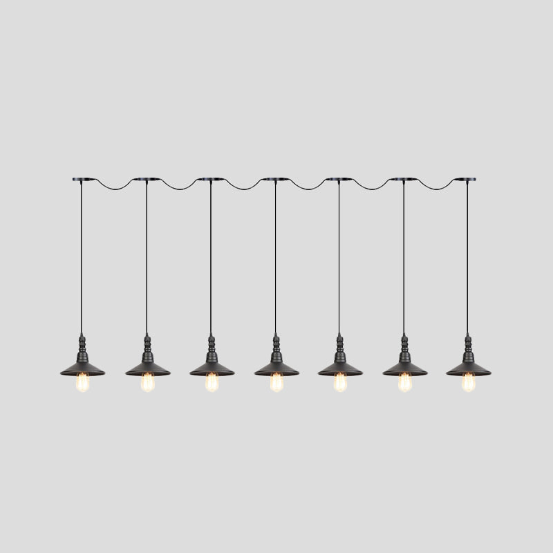 Industrial Iron Multi Head Pendant Light in Black Finishing