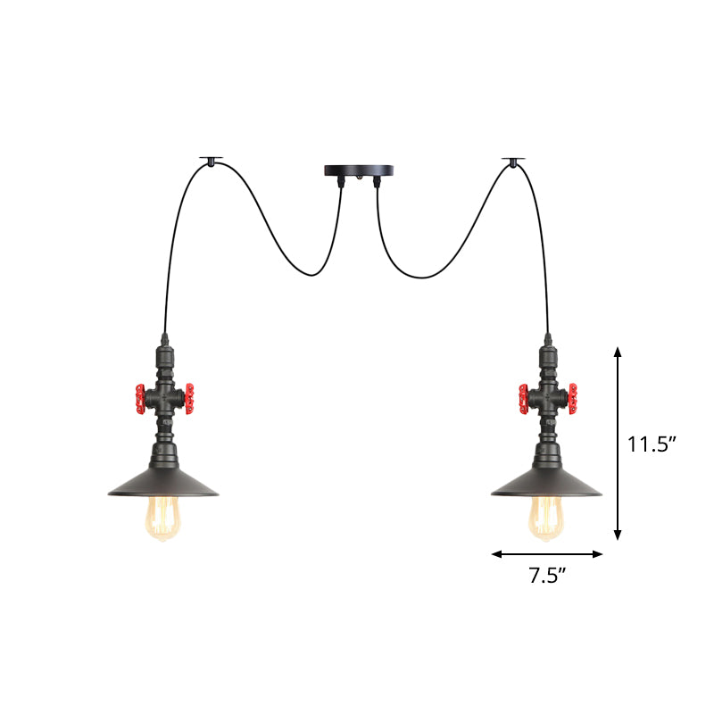 Iron Black Multi-Light Chandelier Saucer Vintage Style Ceiling Pendant Lamp With Valve Decor - 2/3/6