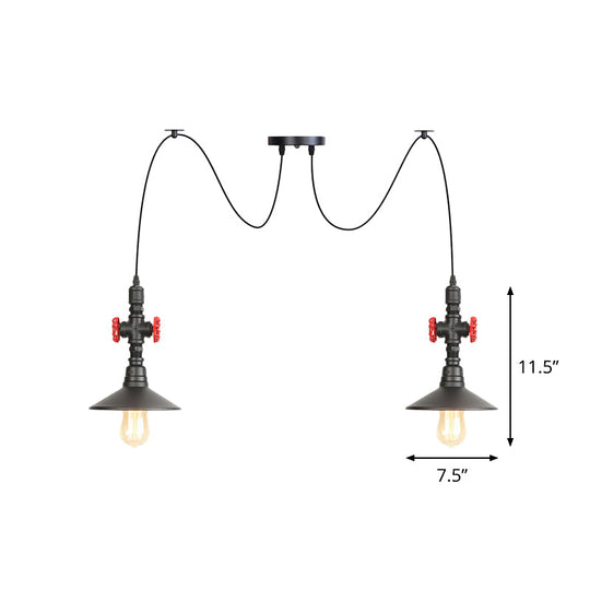 Iron Black Multi-Light Chandelier Saucer Vintage Style Ceiling Pendant Lamp With Valve Decor - 2/3/6