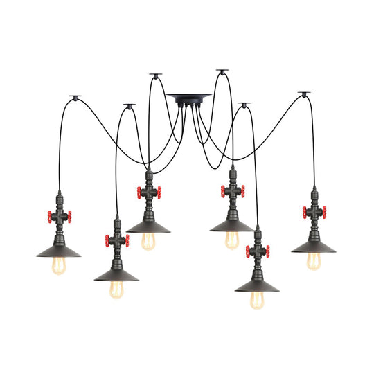 Iron Black Multi Light Chandelier Saucer with 2/3/6 Heads - Antiqued Swag Ceiling Pendant Lamp