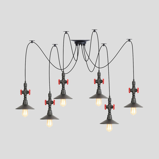 Iron Black Multi Light Chandelier Saucer with 2/3/6 Heads - Antiqued Swag Ceiling Pendant Lamp