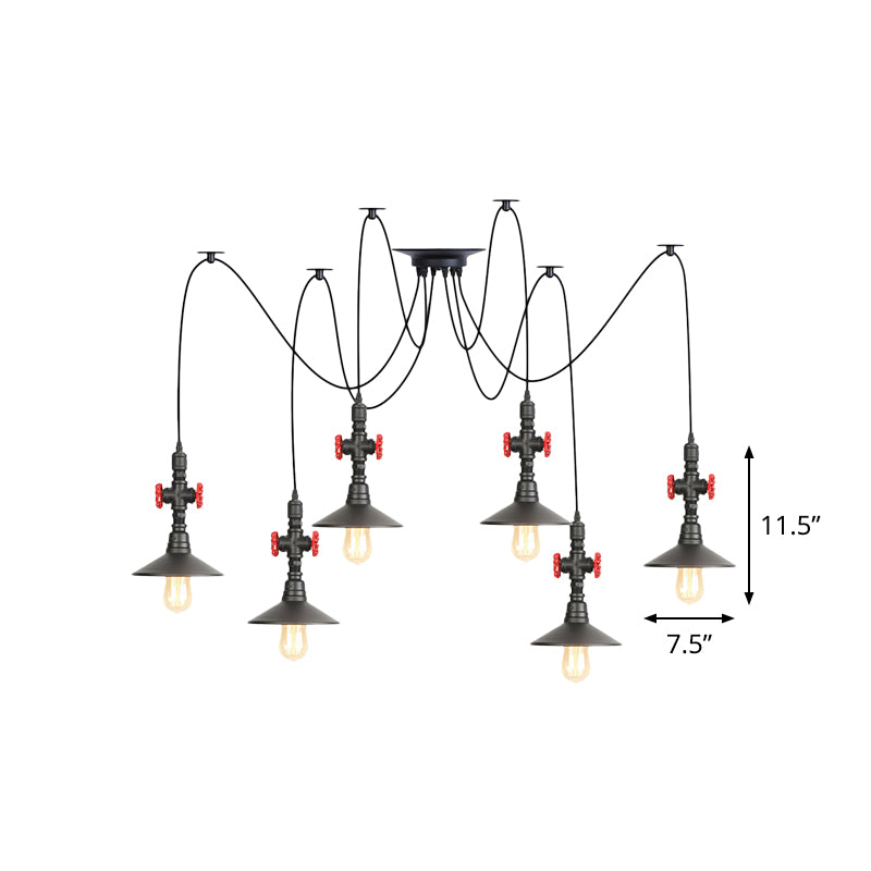 Iron Black Multi Light Chandelier Saucer with 2/3/6 Heads - Antiqued Swag Ceiling Pendant Lamp