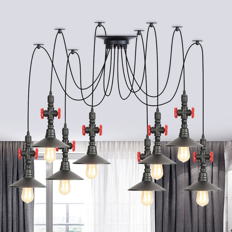 Iron Black Multi-Light Chandelier Saucer Vintage Style Ceiling Pendant Lamp With Valve Decor - 2/3/6