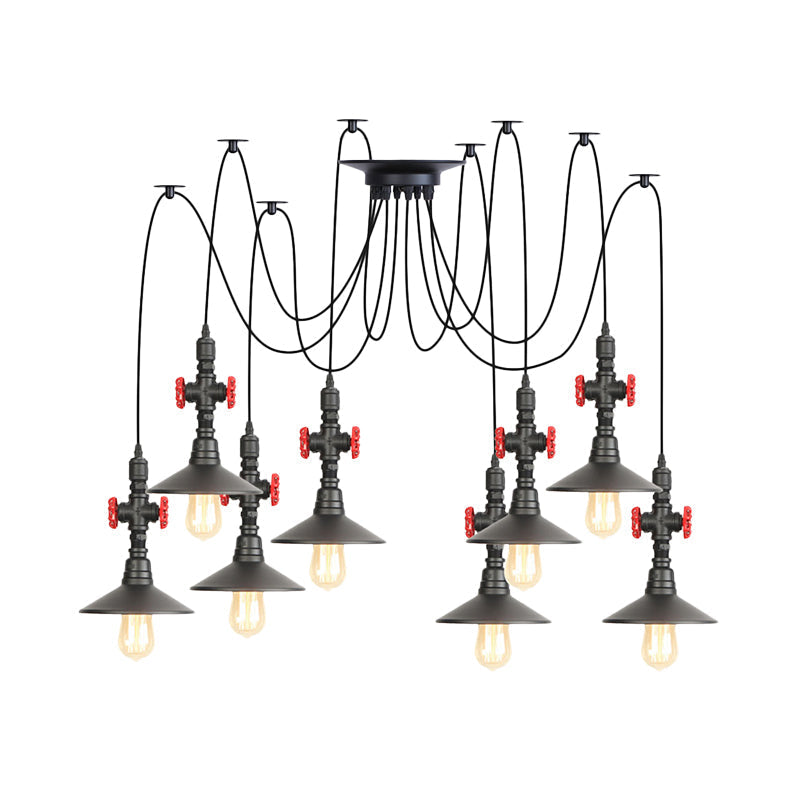 Iron Black Multi Light Chandelier Saucer with 2/3/6 Heads - Antiqued Swag Ceiling Pendant Lamp