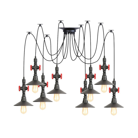 Iron Black Multi Light Chandelier Saucer with 2/3/6 Heads - Antiqued Swag Ceiling Pendant Lamp