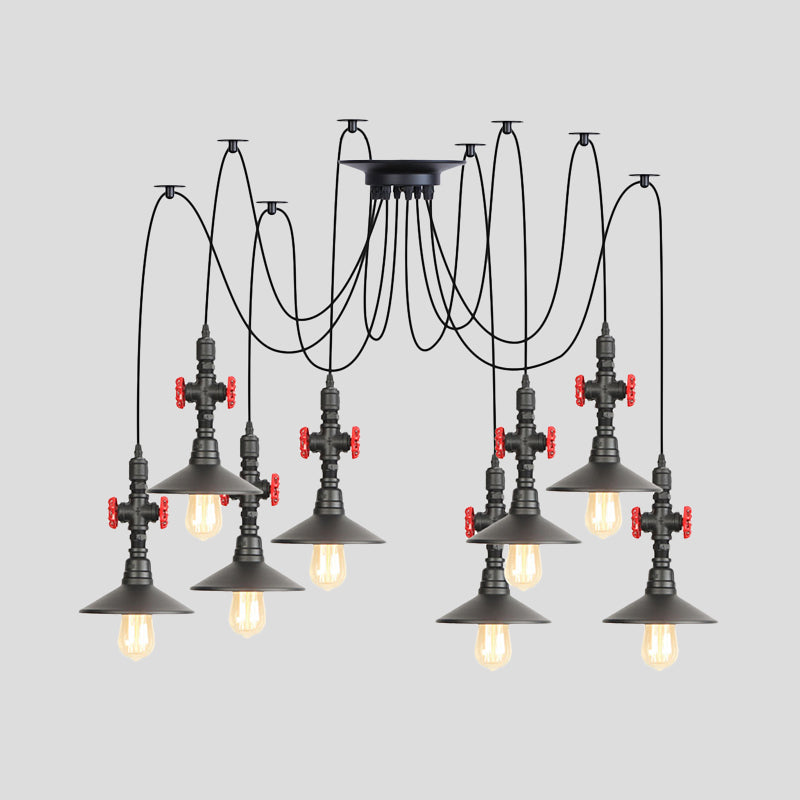 Iron Black Multi-Light Chandelier Saucer Vintage Style Ceiling Pendant Lamp With Valve Decor - 2/3/6