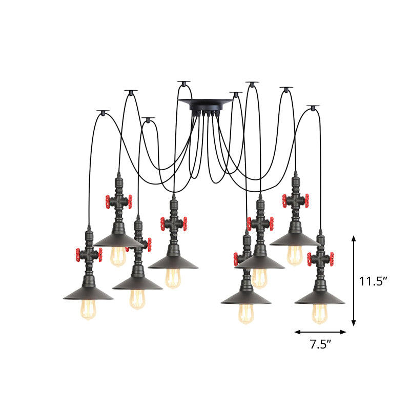 Iron Black Multi Light Chandelier Saucer with 2/3/6 Heads - Antiqued Swag Ceiling Pendant Lamp