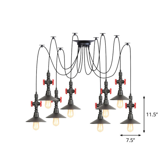 Iron Black Multi Light Chandelier Saucer with 2/3/6 Heads - Antiqued Swag Ceiling Pendant Lamp