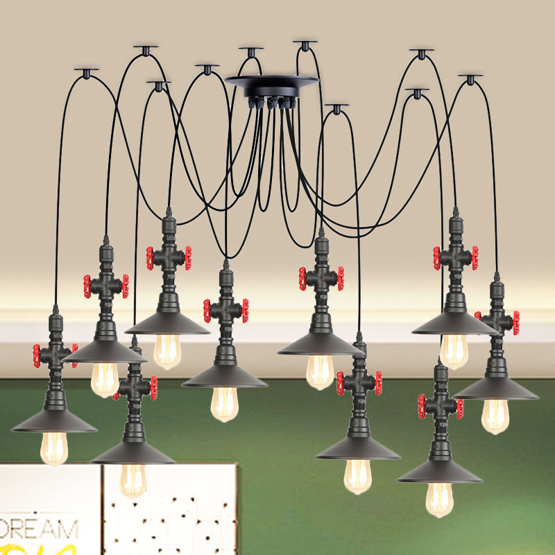 Iron Black Multi Light Chandelier Saucer with 2/3/6 Heads - Antiqued Swag Ceiling Pendant Lamp