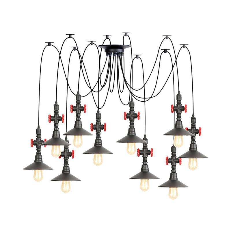 Iron Black Multi Light Chandelier Saucer with 2/3/6 Heads - Antiqued Swag Ceiling Pendant Lamp