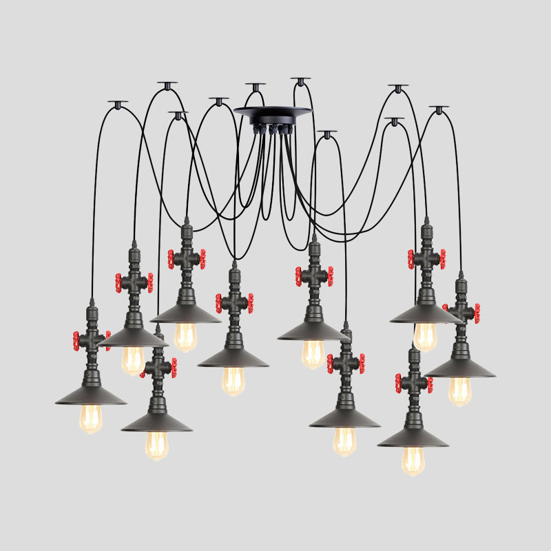 Iron Black Multi-Light Chandelier Saucer Vintage Style Ceiling Pendant Lamp With Valve Decor - 2/3/6