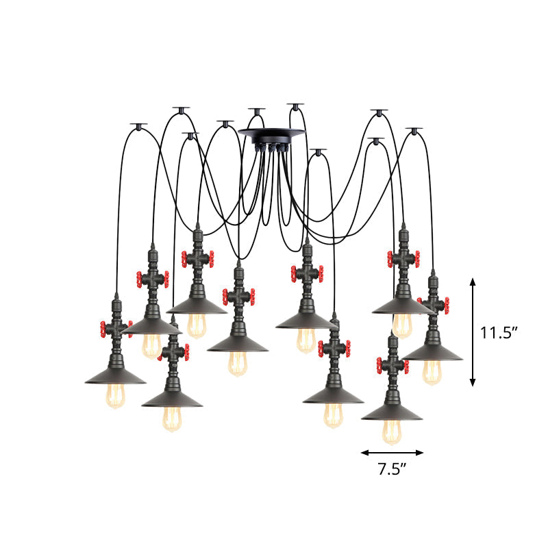 Iron Black Multi Light Chandelier Saucer with 2/3/6 Heads - Antiqued Swag Ceiling Pendant Lamp