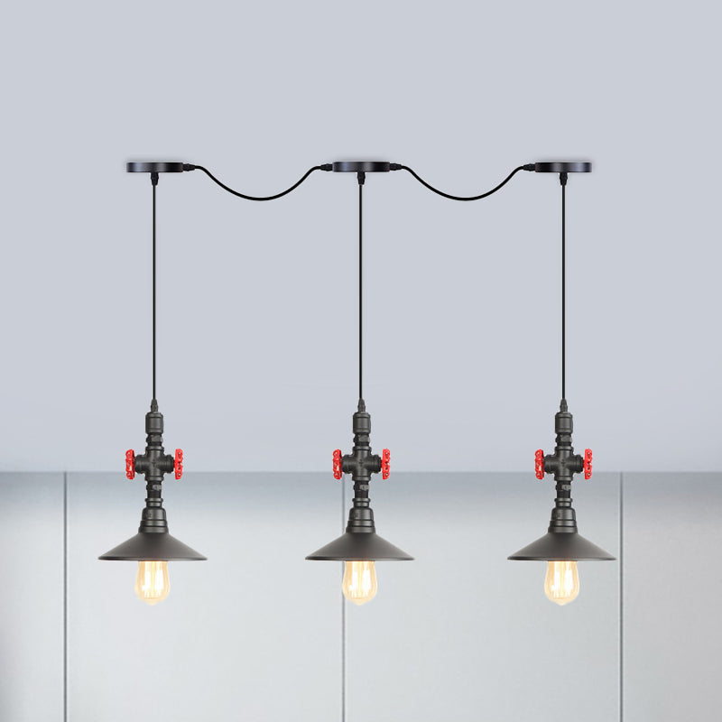 Industrial Saucer Tandem Pendant Lamp - Black (3/5/7-Bulb) For Restaurant Lighting 3 /