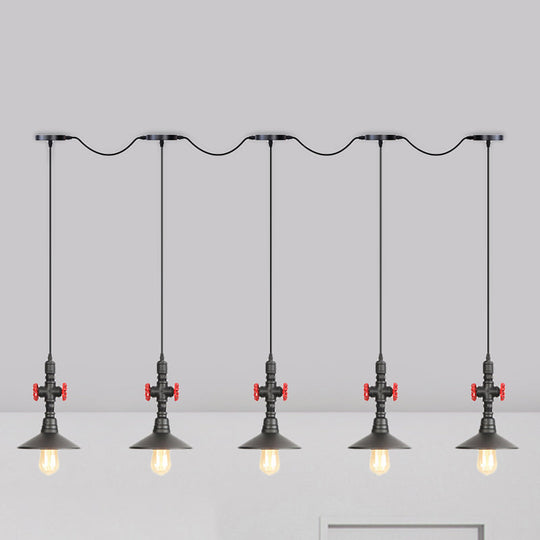 Industrial Saucer Iron Tandem Pendant Lamp in Black - 3/5/7-Bulb Restaurant Lighting Solution