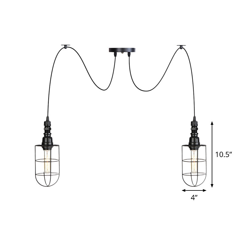 Antiqued Caged Iron Swag Pendant Lighting - 2/3/6 Bulbs Mini Multiple Hanging Lamp In Black