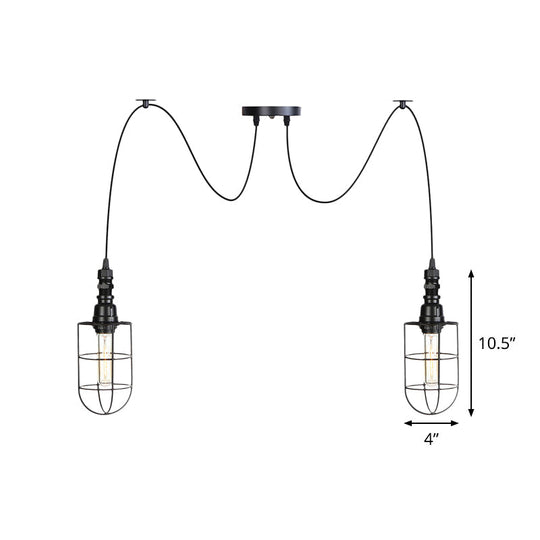 Antiqued Caged Iron Swag Pendant Lighting - 2/3/6 Bulbs Mini Multiple Hanging Lamp In Black