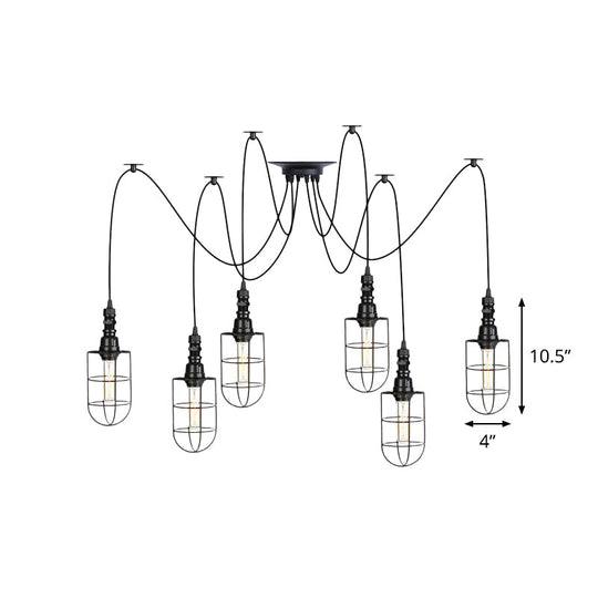 Antiqued Caged Iron Swag Pendant Lighting - 2/3/6 Bulbs Mini Multiple Hanging Lamp In Black