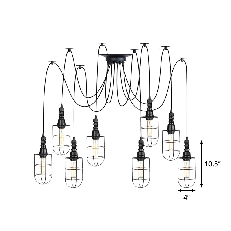 Antiqued Caged Iron Swag Pendant Lighting - 2/3/6 Bulbs Mini Multiple Hanging Lamp In Black