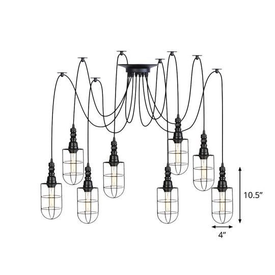 Antiqued Caged Iron Swag Pendant Lighting - 2/3/6 Bulbs Mini Multiple Hanging Lamp In Black