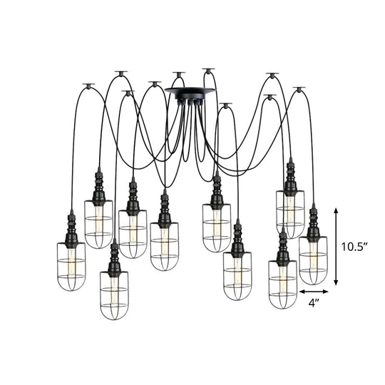 Antiqued Caged Iron Swag Pendant Lighting - 2/3/6 Bulbs Mini Multiple Hanging Lamp In Black