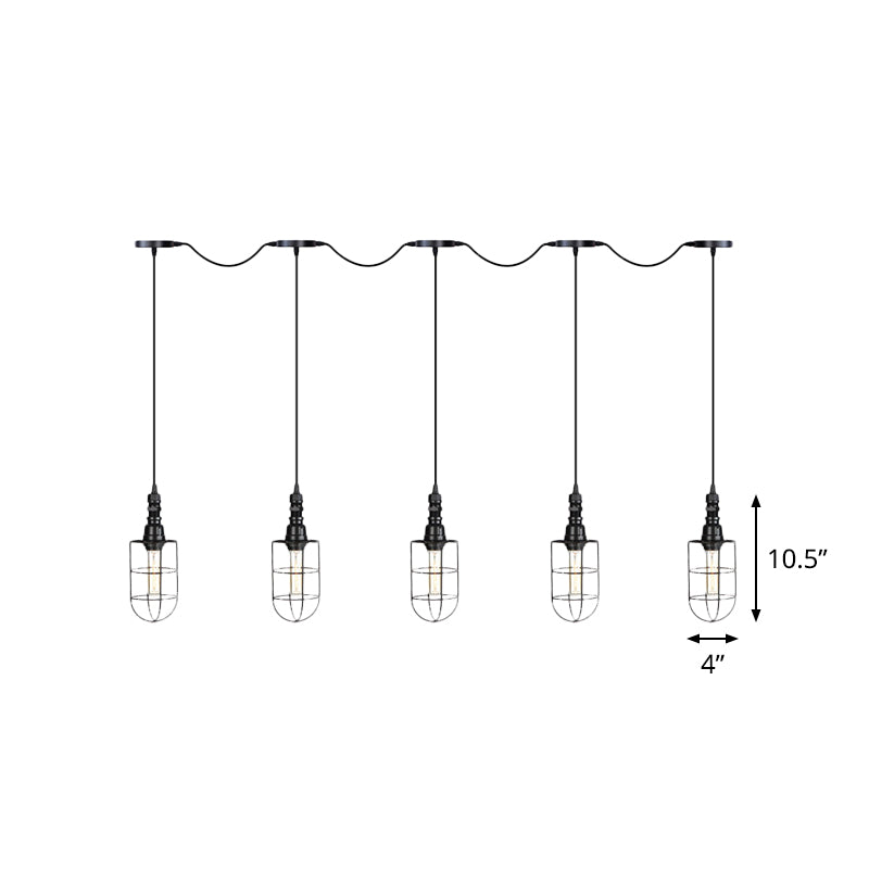 Rustic Black Wire Cage Pendant Lamp - Tandem Multi Ceiling Light Fixture with Iron Heads for Restaurants