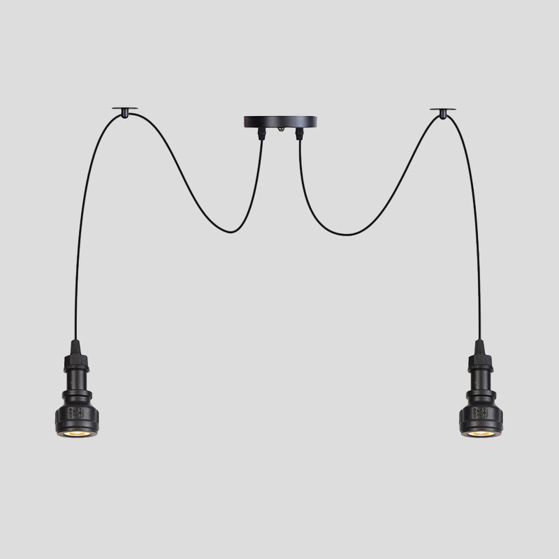 Farmhouse Black Iron Swag Chandelier - Led Water Pipe Multi-Light Suspension Pendant (2/3/6-Light)