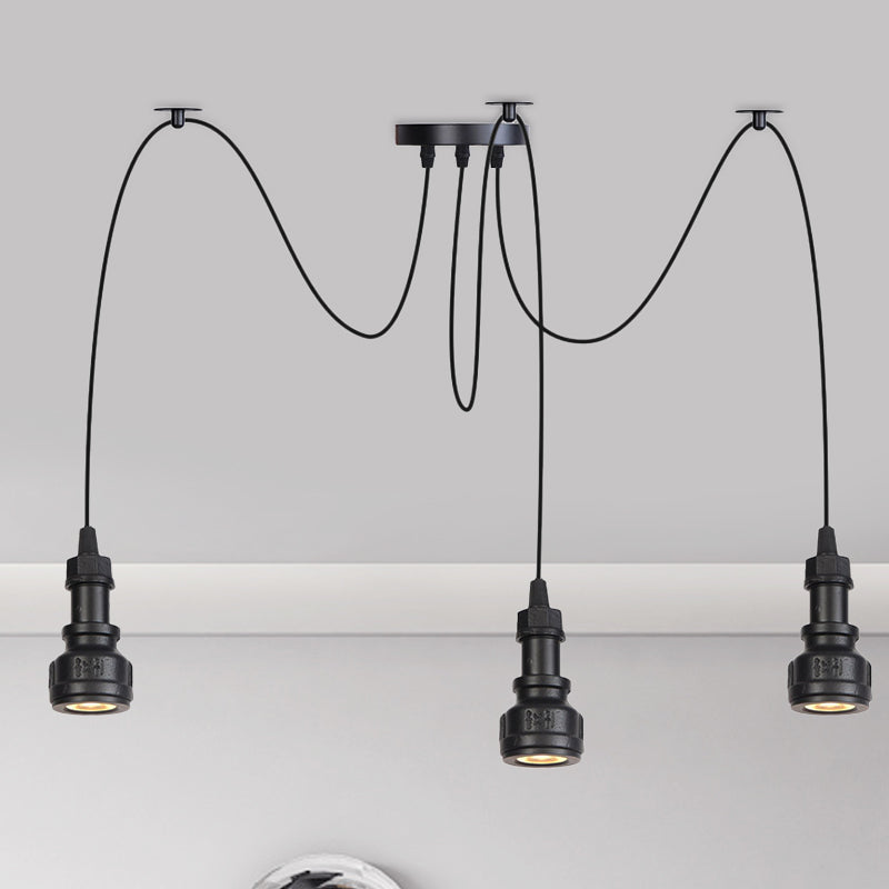 Farmhouse Black Iron Swag Chandelier - Led Water Pipe Multi-Light Suspension Pendant (2/3/6-Light) 3