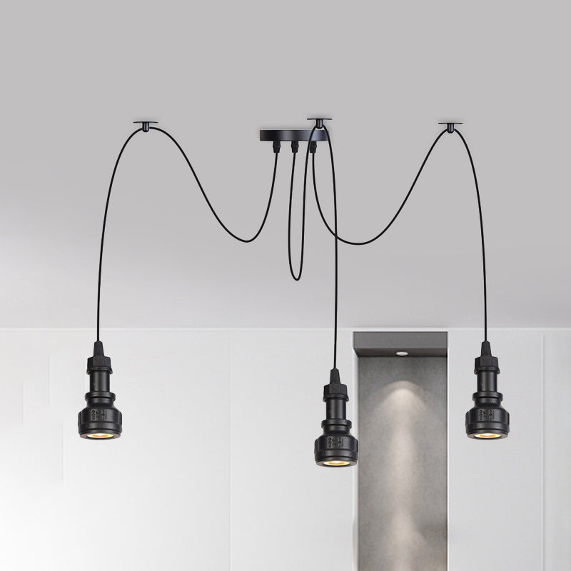 Farmhouse Black Iron Swag Chandelier - Led Water Pipe Multi-Light Suspension Pendant (2/3/6-Light)