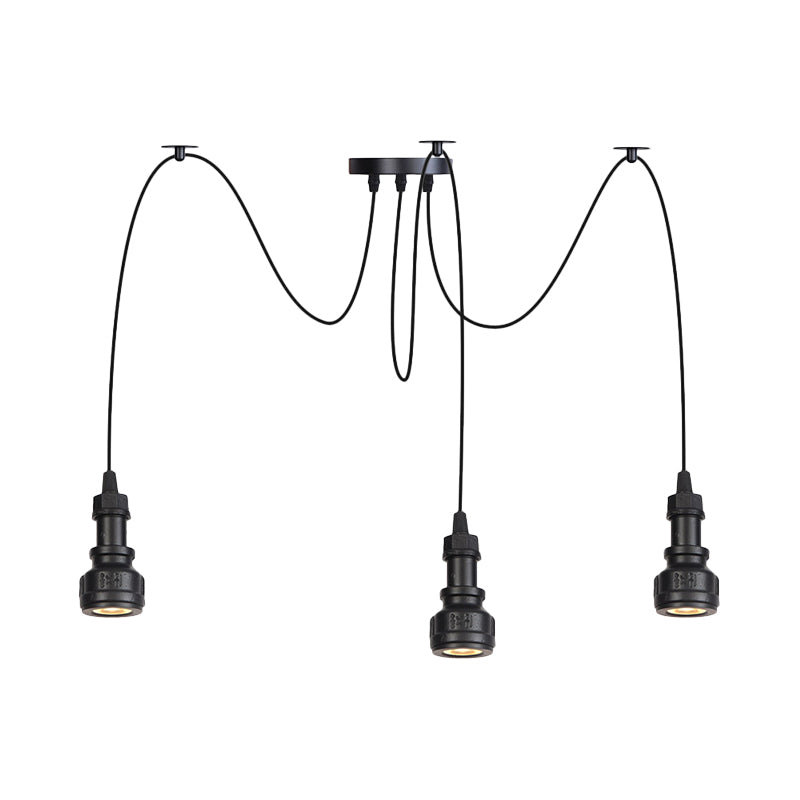 Water Pipe Multi Light Chandelier - Farmhouse-Style Black Iron Swag LED Pendant