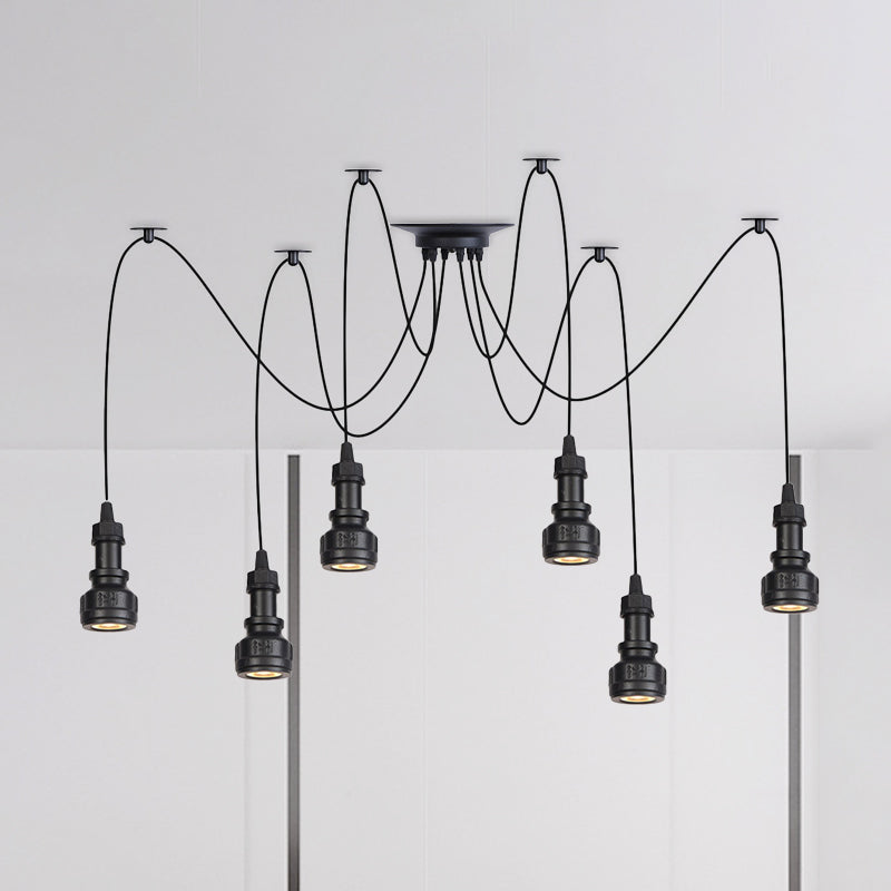 Water Pipe Multi Light Chandelier - Farmhouse-Style Black Iron Swag LED Pendant