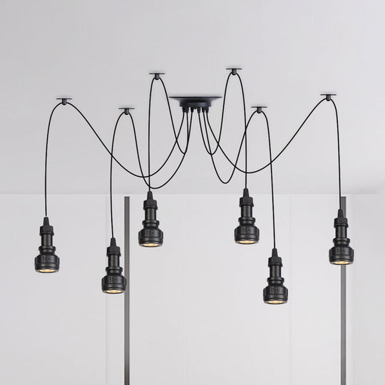 Farmhouse Black Iron Swag Chandelier - Led Water Pipe Multi-Light Suspension Pendant (2/3/6-Light)