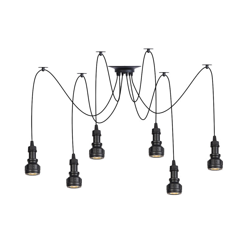 Water Pipe Multi Light Chandelier - Farmhouse-Style Black Iron Swag LED Pendant