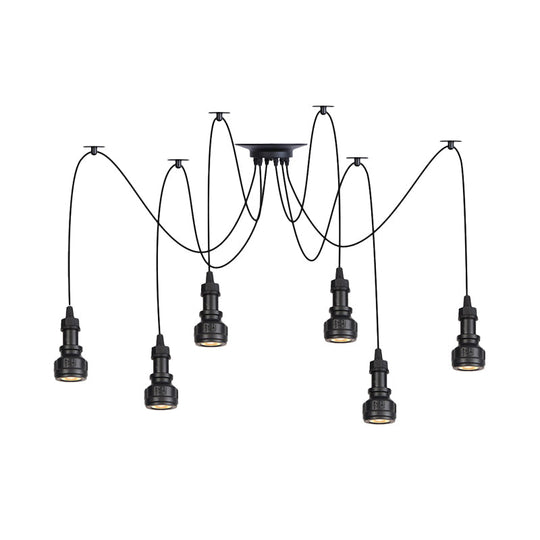 Water Pipe Multi Light Chandelier - Farmhouse-Style Black Iron Swag LED Pendant