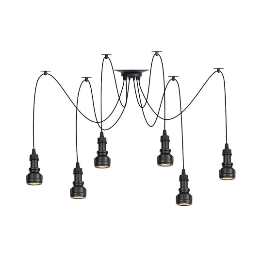 Farmhouse Black Iron Swag Chandelier - Led Water Pipe Multi-Light Suspension Pendant (2/3/6-Light)