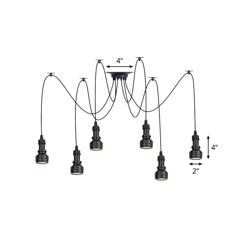 Water Pipe Multi Light Chandelier - Farmhouse-Style Black Iron Swag LED Pendant