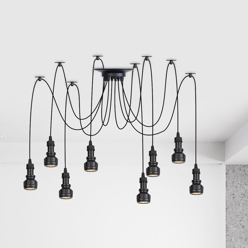 Water Pipe Multi Light Chandelier - Farmhouse-Style Black Iron Swag LED Pendant