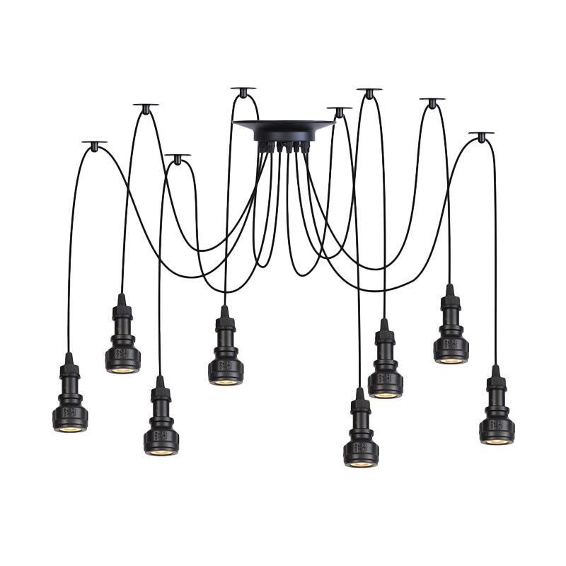 Water Pipe Multi Light Chandelier - Farmhouse-Style Black Iron Swag LED Pendant