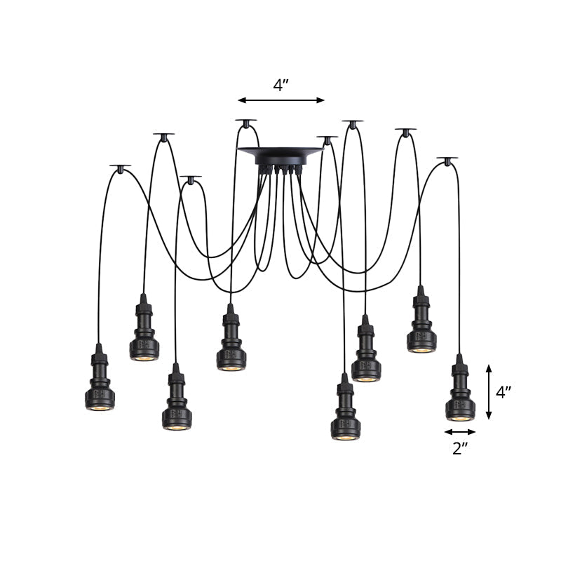 Water Pipe Multi Light Chandelier - Farmhouse-Style Black Iron Swag LED Pendant