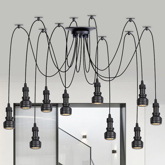 Farmhouse Black Iron Swag Chandelier - Led Water Pipe Multi-Light Suspension Pendant (2/3/6-Light)