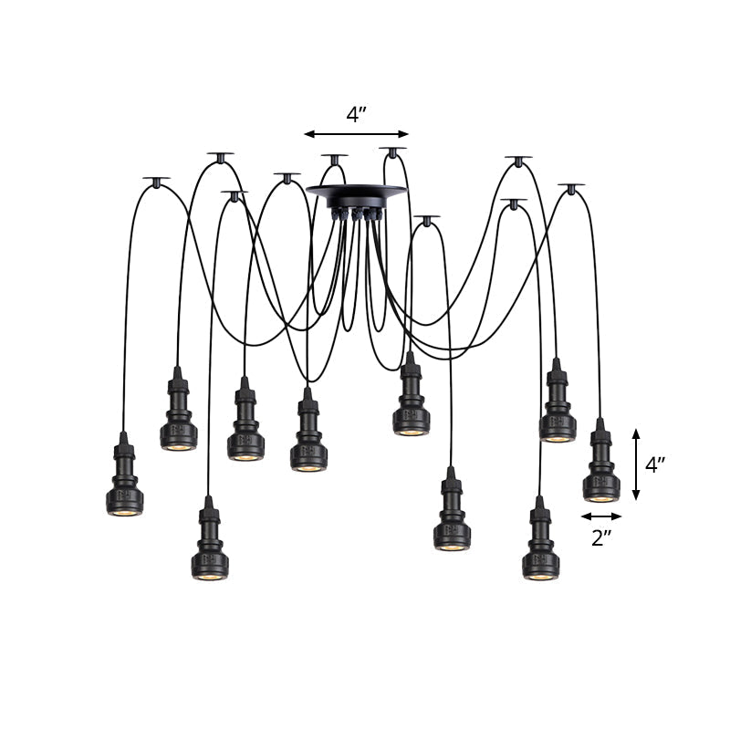 Water Pipe Multi Light Chandelier - Farmhouse-Style Black Iron Swag LED Pendant