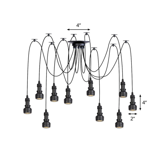 Farmhouse Black Iron Swag Chandelier - Led Water Pipe Multi-Light Suspension Pendant (2/3/6-Light)