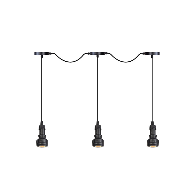 Rustic Iron Ceiling Light with LED Bulbs - Perfect for Coffee Shops - Black Finish, Available in 3/5/7 Heads