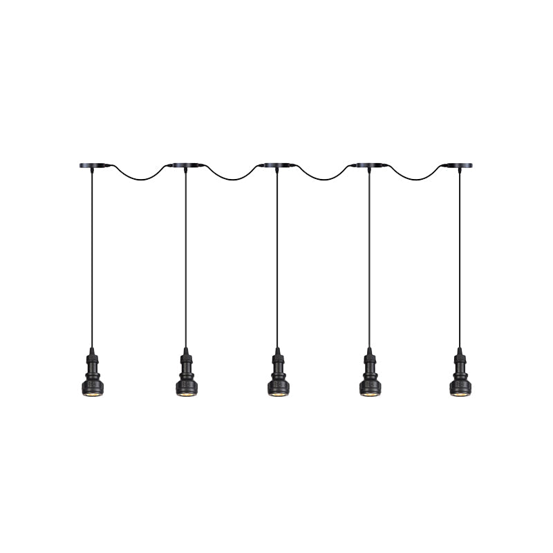 Rustic Iron Ceiling Light with LED Bulbs - Perfect for Coffee Shops - Black Finish, Available in 3/5/7 Heads