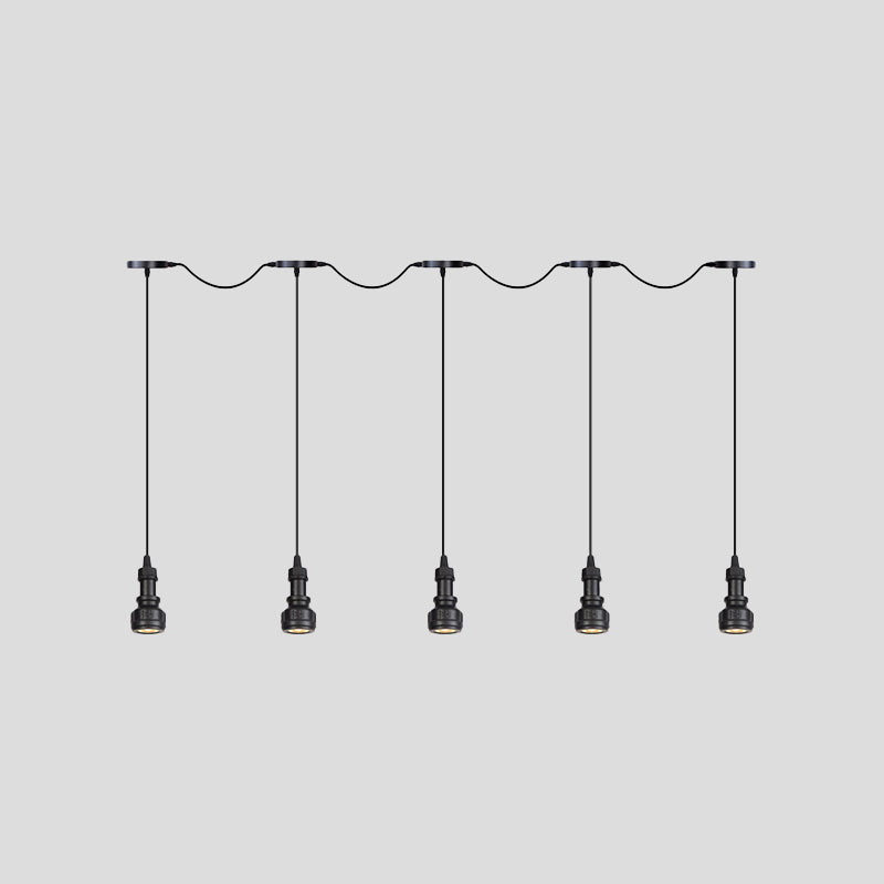 Rustic Iron Ceiling Light with LED Bulbs - Perfect for Coffee Shops - Black Finish, Available in 3/5/7 Heads