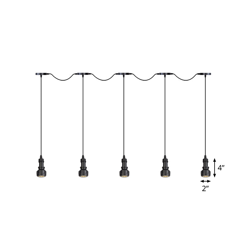 Rustic Iron Ceiling Light with LED Bulbs - Perfect for Coffee Shops - Black Finish, Available in 3/5/7 Heads