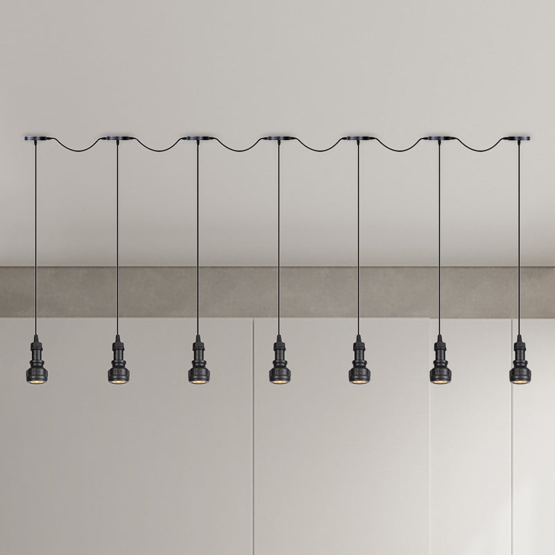 Rustic Iron Ceiling Light with LED Bulbs - Perfect for Coffee Shops - Black Finish, Available in 3/5/7 Heads