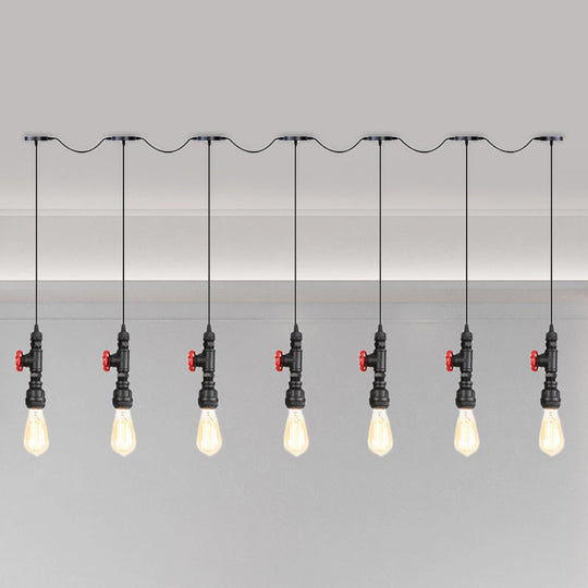 Industrial Iron Multi Pendant Light with Black Finish - 5/7 Bulbs Tandem Hanging Lamp