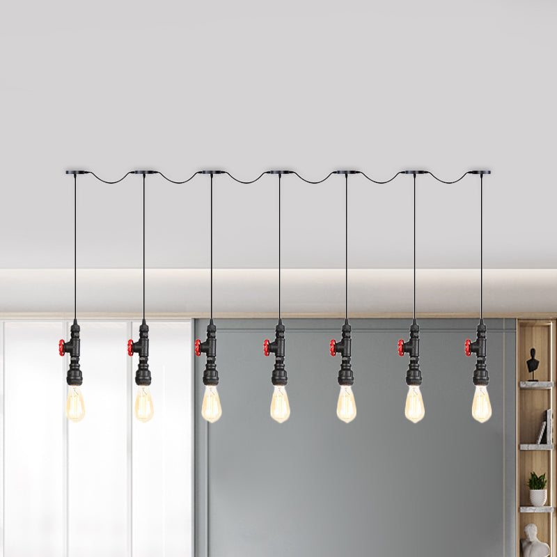 Black Iron Industrial Pendant Light With 5/7 Bulbs - Stylish Multi Bulb Tandem Hanging Lamp